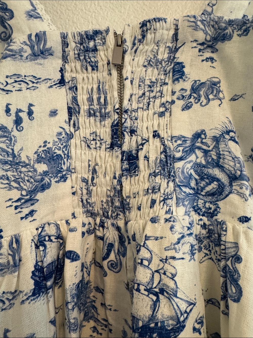 7 For All Mankind Blue and White Toile linen blend NWT Mini Dress XS - Picture 3 of 10
